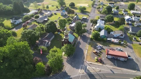 4K footage of a drone flight through historic Mount Union, Pennsylvania Stock Footage 242604196