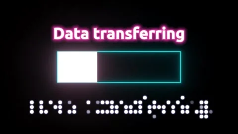 4K footage featuring neon glowing progress bar with text “Data transferring” Stock Footage 286256784