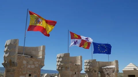 4k footage, flags of Spain, castilla y leon and european union weaving Stock Footage 65057499
