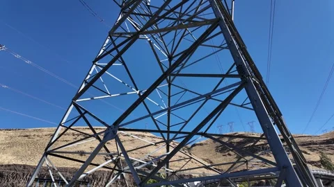 4K footage of high voltage power transmission tower and electrical lines in USA Stock Footage 341741309