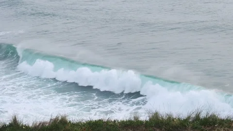 4K footage of huge waves backgrownd catched with telephoto lens from Atlantic oc Stock Footage 337438441