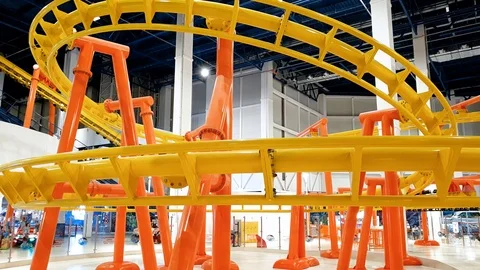 4k footage of riding roller coaster in amusement fun park. Extreme entertainment 스톡 동영상 107558341