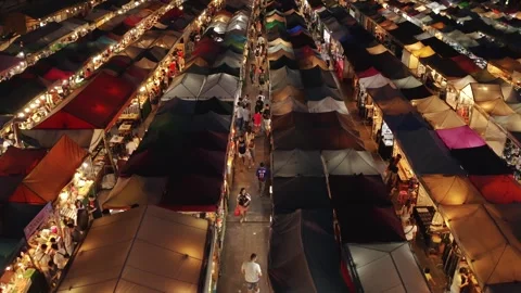4K footage of the vibrant One Ratchada night market in Bangkok at night. Stock Footage 334464110