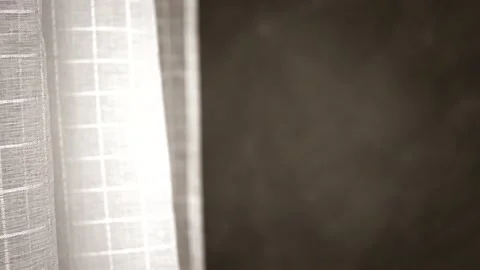 4K Footage ,wind blows through the curtain  open door in the room. Waving white  Stock Footage 159178894