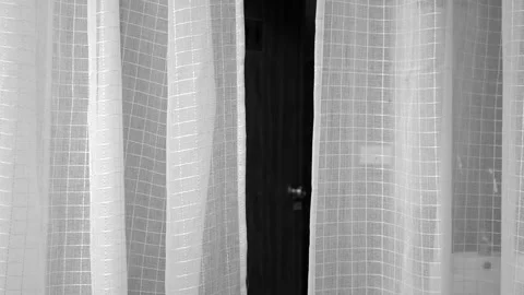4K Footage ,wind blows through the curtain  open door in the room. Waving white  Stock Footage 159178999