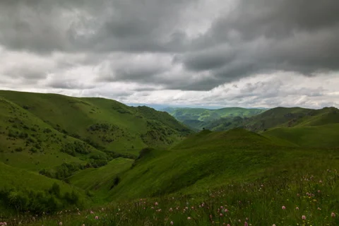 4k. The formation of clouds over alpine meadows, storm clouds. Stock Footage 51343089