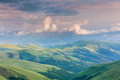 4K. The formation of clouds over alpine meadows, storm clouds. Stock Footage 51346159