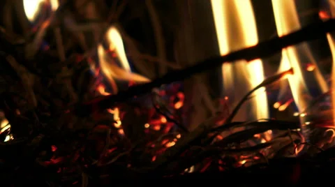 4K Forrest fire at night. closeup. UHD stock video Stock Footage 47272751