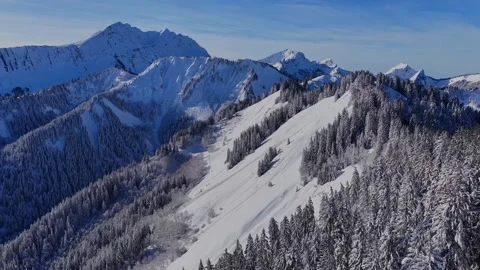 4K Forward Drone Flight Over Winter Alpine Forest Ridge Stock Footage 329183064