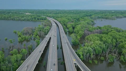 4K Forward Drone Shot Across Bloomington Ferry Bridge In Savage MN Stock Footage 278380944