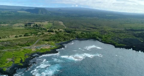 4k forward tracking aerial view of Punaluʻu Beach,Big Island,Hawaii,usa Stock Footage 120726106