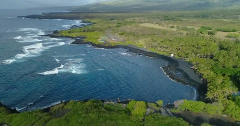 4k forward tracking aerial view of Punaluʻu Beach,Big Island,Hawaii,usa Stock Footage 120745044