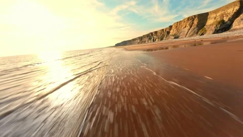 4K FPV Aerial view of monk nash beach known as the jurassic coast, stunning fast Stock Footage 198548807