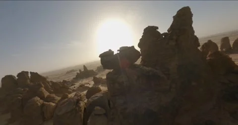 4k FPV Drone Shot flying at speed between rock formations in Saudi Arabia #13 Stock Footage 242995672