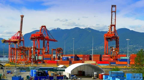 4K Freight Shipping Container Port, Sea Loading Industrial Cranes, Export Trade Video stock 66788073