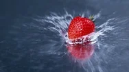 4K Fresh Red Strawberry Falling &Amp; Splashing Into Clean Fresh Water, Stock Footage