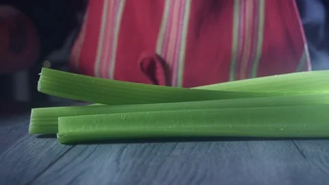 4K Fresh Vegetable Salad, Chef Preparing Celery Vídeo Stock 73465024