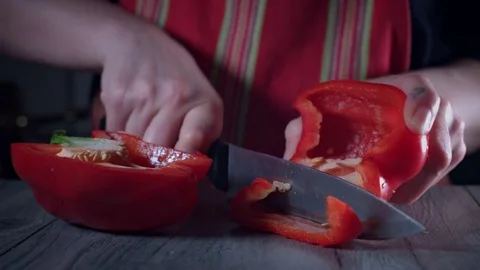 4K Fresh Vegetable Salad, Chef Preparing Peppers Video stock 73467725