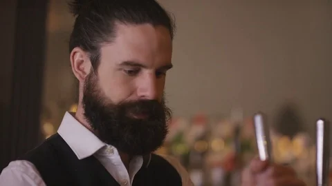 4K Friendly Bartender Serving &amp; Chatting With Customers In City Bar Stock Footage 75755630