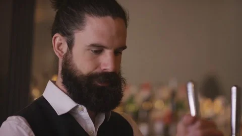 4K Friendly Bartender Serving &amp; Chatting With Customers In City Bar Stock Footage 75757732