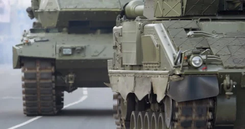 4K - Front view of the tank column. Close-up Video stock 234711313