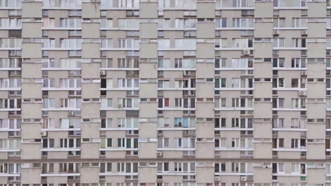 4K-Full-Frame Concrete Apartment Facade: Urban Density Grid Pattern Video stock 331972654