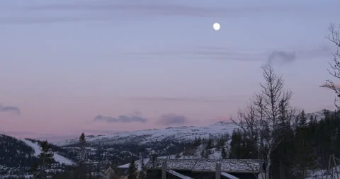 4k - Full moon over Norwegian mountainside Stock Footage 140108786