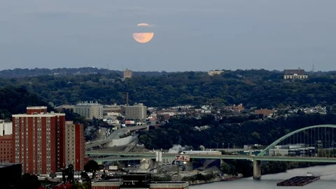 4K A Full Moon Rises Over Pittsburgh Stock-Footage 97282216