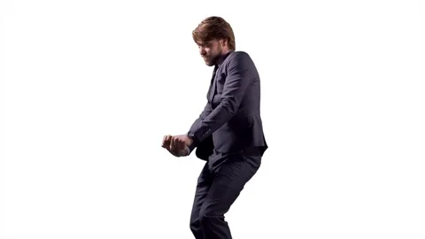 4K Fun Dancing Business Man, Young Happy Positive Man, Hands Dance Slow Motion Stock Footage 78018348