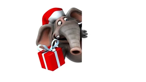 4K Funny 3D Animated Elephant in Santa Hat Holding Christmas Gift Stock Footage 339269821