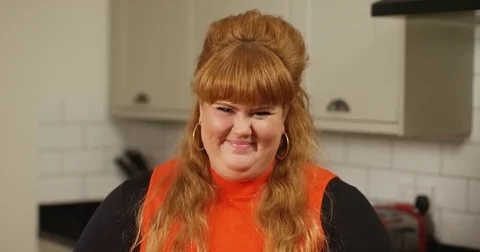 4k, Funny overweight woman pulling faces in slow motion. Stock Footage 74249314