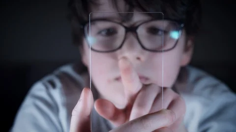 4K Future Transparent Smart Device, Child Activating Glass Phone Stock Footage 86300674