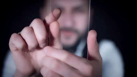 4K Future Transparent Smart Device, Businessman Working on Phone 스톡 동영상 86327873