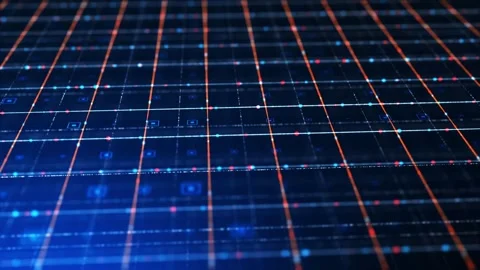 4K Futuristic Digital Grid Background Orange and Blue Network Nodes Stock-Footage 334439869