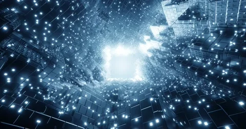 4k Futuristic Glowing Sci-Fi Tunnel. Abstract smooth infinitely looped animation Stock Footage 189206343