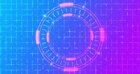 4K Futuristic HUD Loading Animation with Neon Circular on Digital Grid BG. Stock Footage 340603822