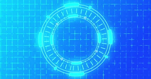 4K Futuristic HUD Loading Animation with Neon Circular on Digital Grid BG. Stock Footage 340604124