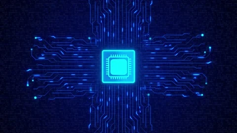 4K Futuristic HUD Security processor unit on the printed circuit board Stock Footage 162324707