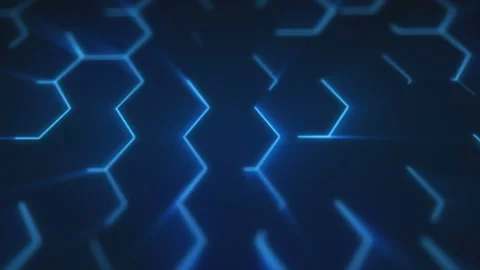 4K futuristic surface. Neon blue light hexagon pattern. Stock Footage 112112731