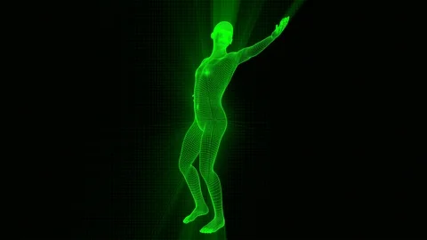 4K Futuristic Wireframe Android AI Shine Man Playing Tennis 1 Stock Footage 100829017
