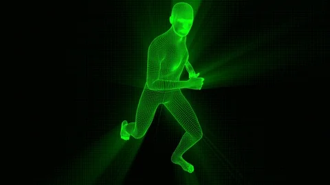 4K Futuristic Wireframe Android AI Shine Man Running 1 Stock Footage 100829095
