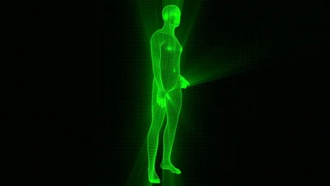 4K Futuristic Wireframe Android AI Shine Man Standing 3 動画素材 100829217