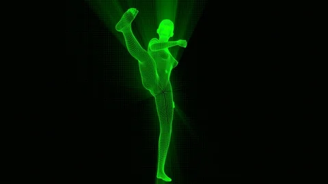 4K Futuristic Wireframe Android AI Shine Woman Fighting 2 Stock Footage 100829796
