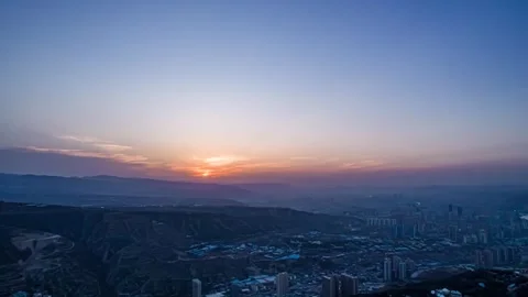 4K Gansu Lanzhou Plateau Landforms Ravines Sunset Aerial Time-lapse Видео 344091654