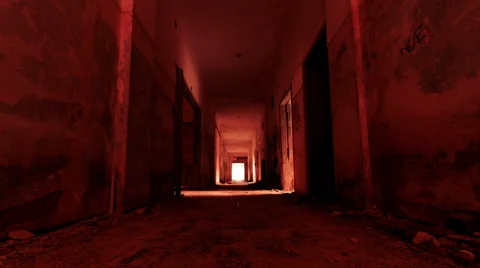 4K  gateway to hell,scary abandoned corridor with vertigo morphing effect Stock Footage 53349703