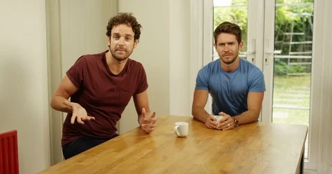 4K Gay couple with relationship problems talking to third party by video link Stock Footage 80578253