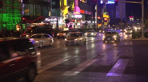 4K: Generic Las Vegas Strip Traffic &amp; Skyline Stock Footage 63103808
