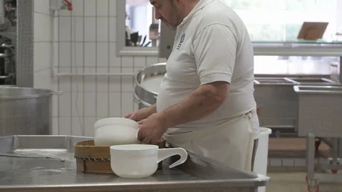 4K genuine mozzarella production process Stock Footage 92301339