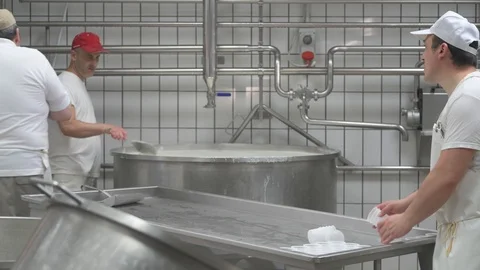 4K genuine mozzarella production process Video stock 92301559
