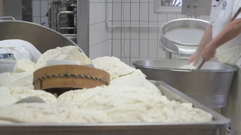 4K genuine mozzarella production process Stock Footage 92302633